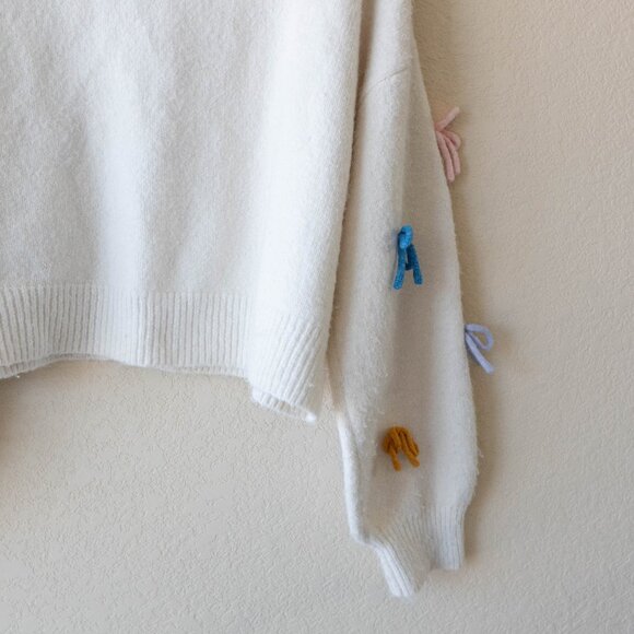 Cider Cardigan Sz M CreamKnit V-neck Multicolo Bows Oversized Cardigan Pastel - Picture 9 of 10